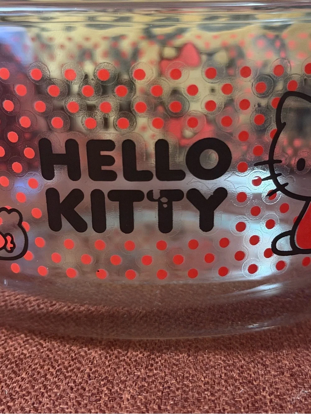 Pyrex Hello Kitty Clear Glass Bowl, Red Polka Dots 5.75”